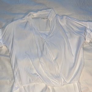 White faux-wrap relaxed blouse